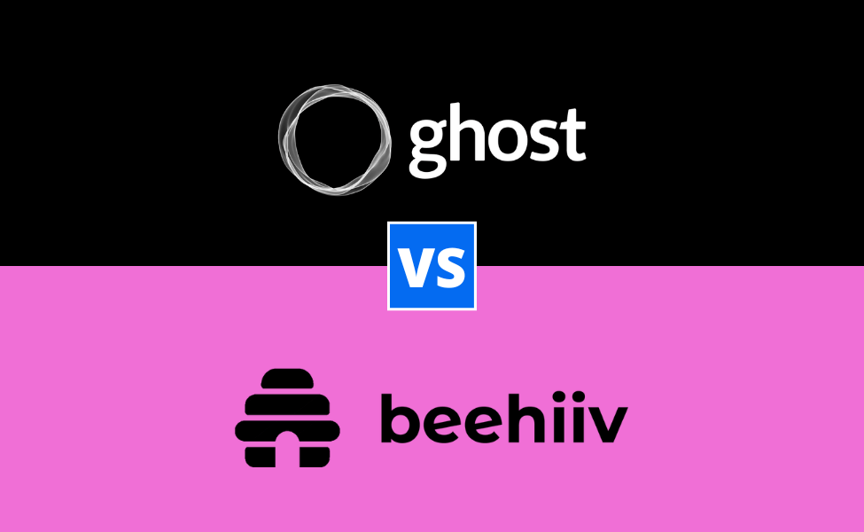Beehiiv and vs Ghost CMS logos on featured image.