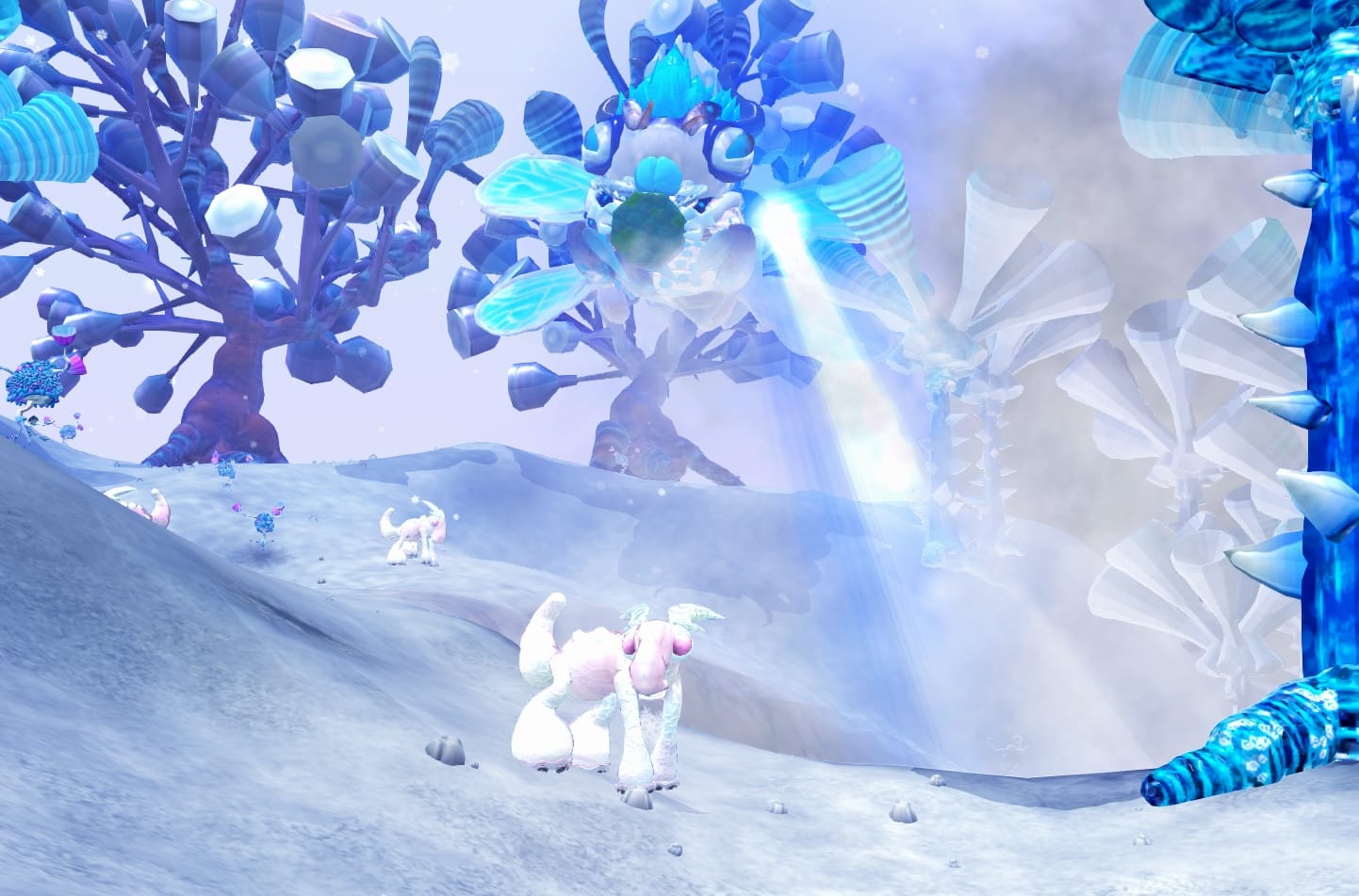 A Spore mod screenshot shows the player in an ice-blue environment.