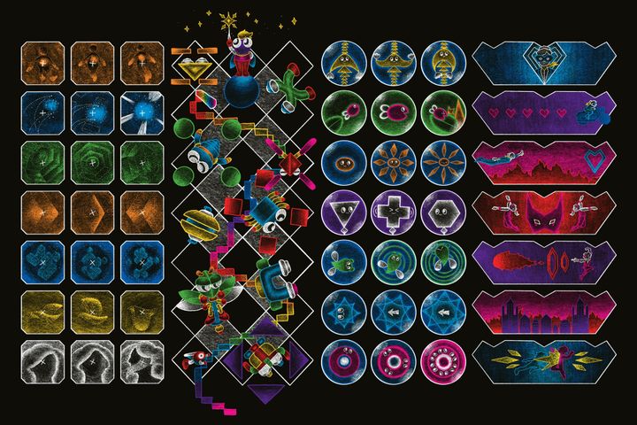 An original illustration shows characters from Rez Infinite, Sound Fantasy, Otocky, Electroplankton, and Sayonara Wild Hearts.