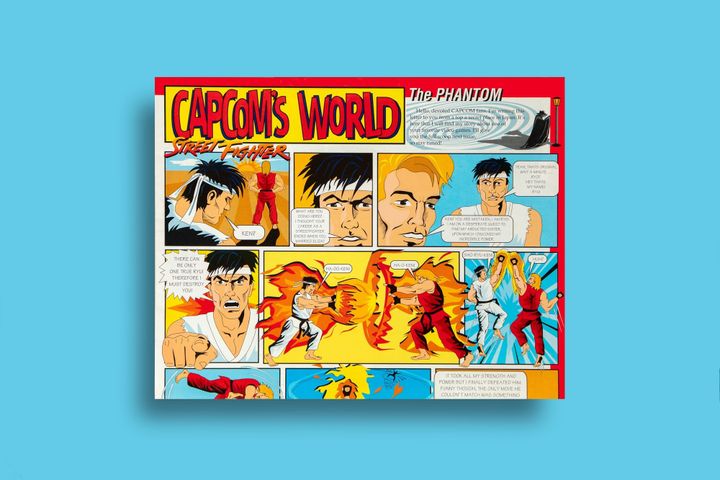 A photograph shows part of an official Capcom's World comic with Street Fighter's Ryu fighting Art of Fighting's Ryo.