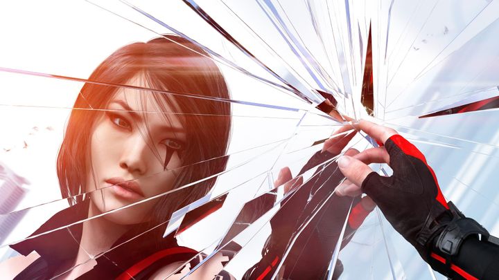 Official artwork from Mirror's Edge Catalyst shows protagonist Faith touching a broken mirror.
