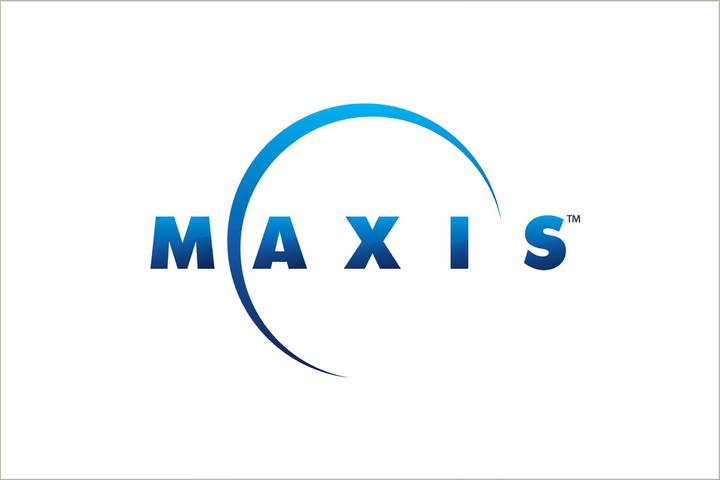 An old Maxis logo shows the company name in blue text with a partial circle around the middle letters.