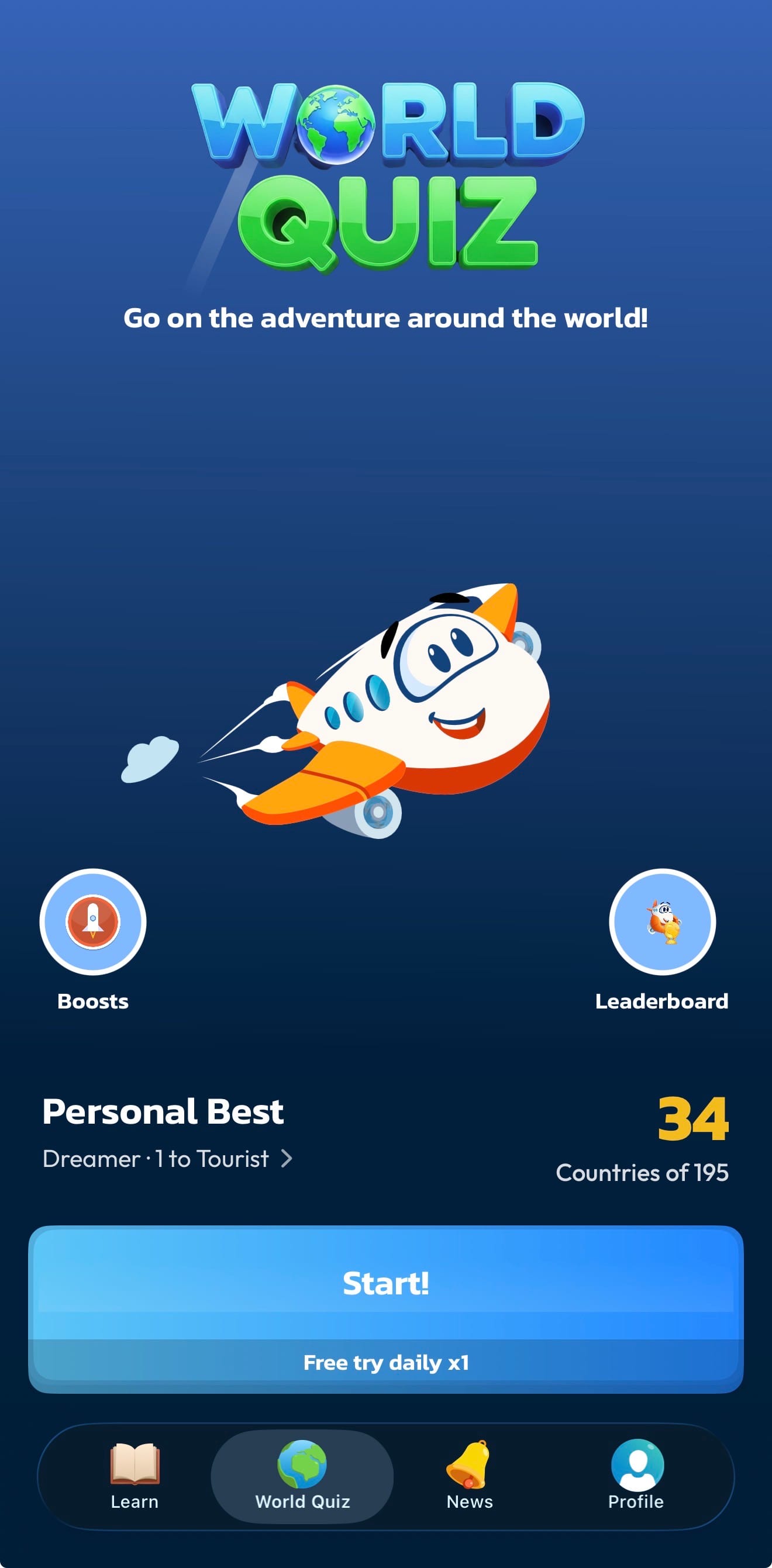 World Quiz main screen