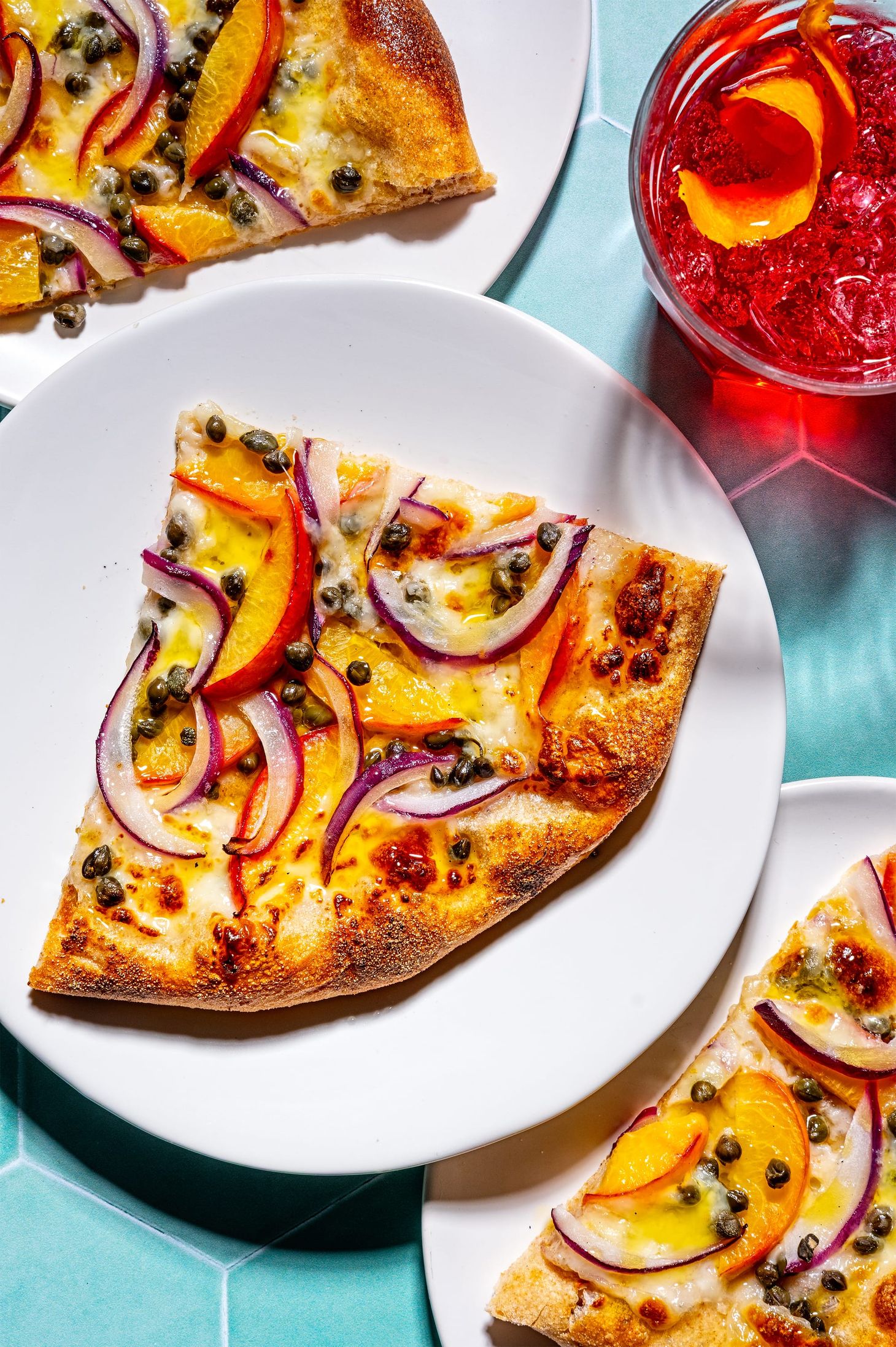 Recipe: Peach, Red Onion, and Caper Pizza