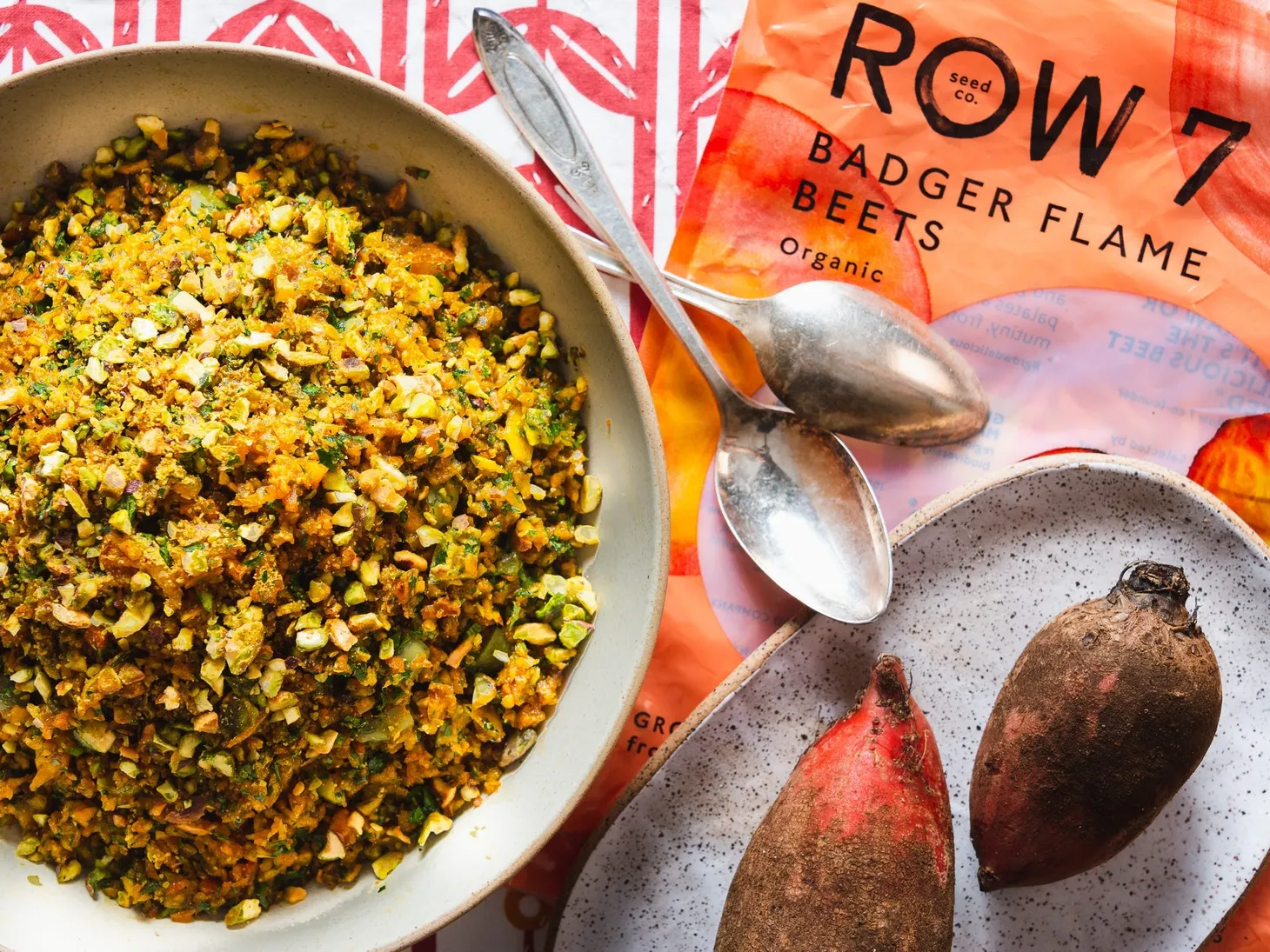 Recipe: Chopped Badger Flame Beet Salad with Herbs, Castelvetrano Olives, and Pistachios