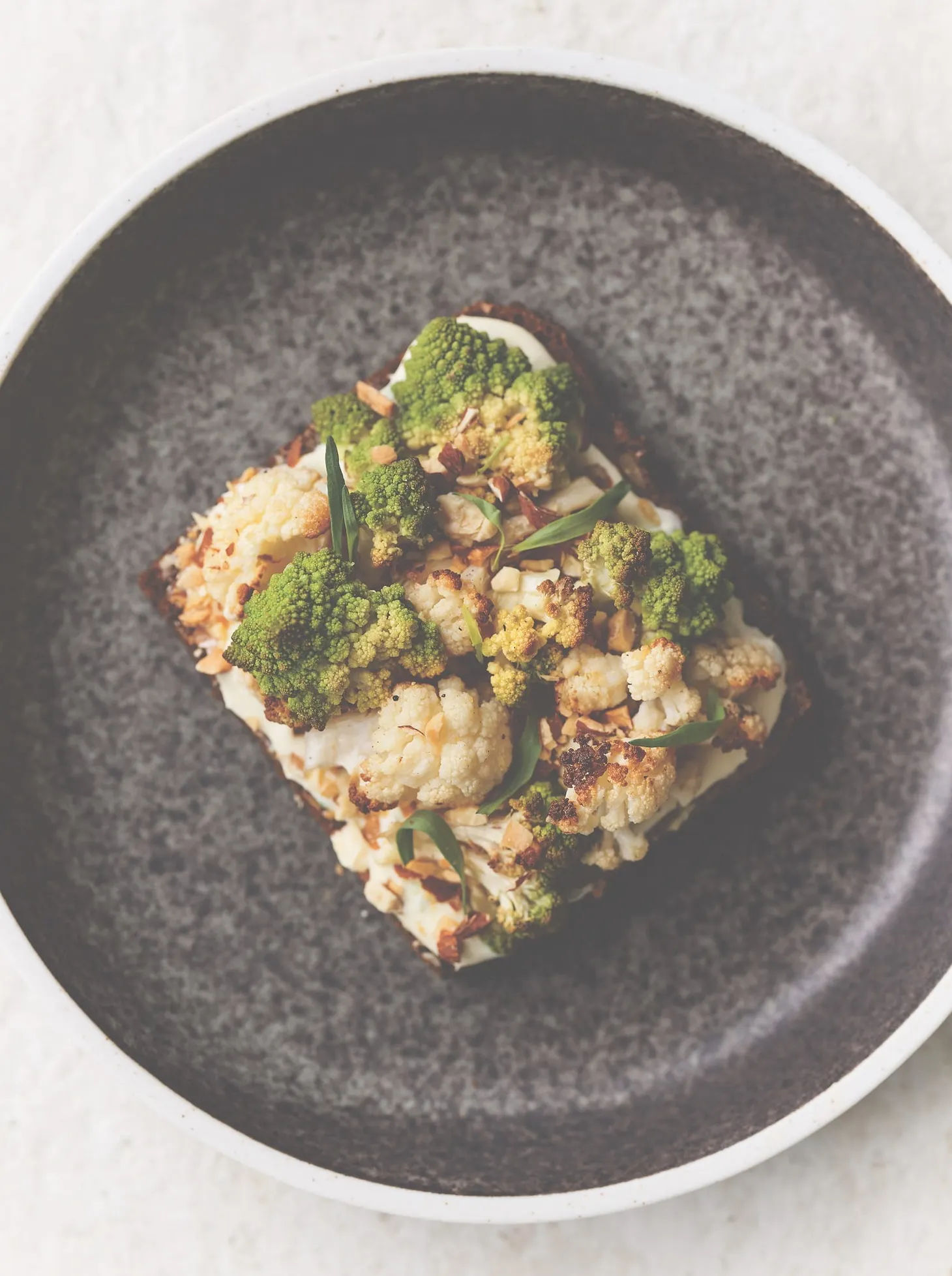 Recipe: Roasted Cauliflower, Tarragon Cream, and Almond Smørrebrød