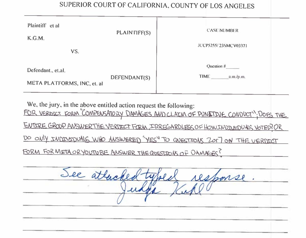 The Jury Is Asking About Punitive Damages. Read into that.