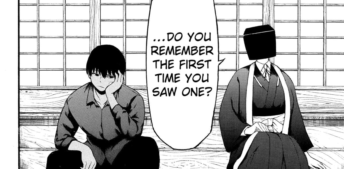 The mysterious protagonist of the psychological shonen manga, Mikoto Hako, concealing their identity behind a black box.