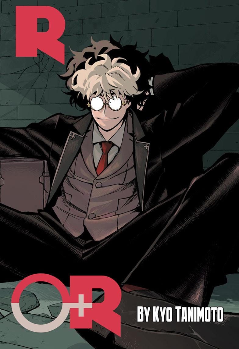 Manga-style character with messy blonde and dark hair, wearing a suit and glasses, from ROR by artist Kyo Tanimoto.