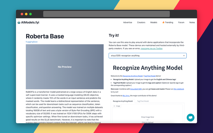 Screenshot of model with demo