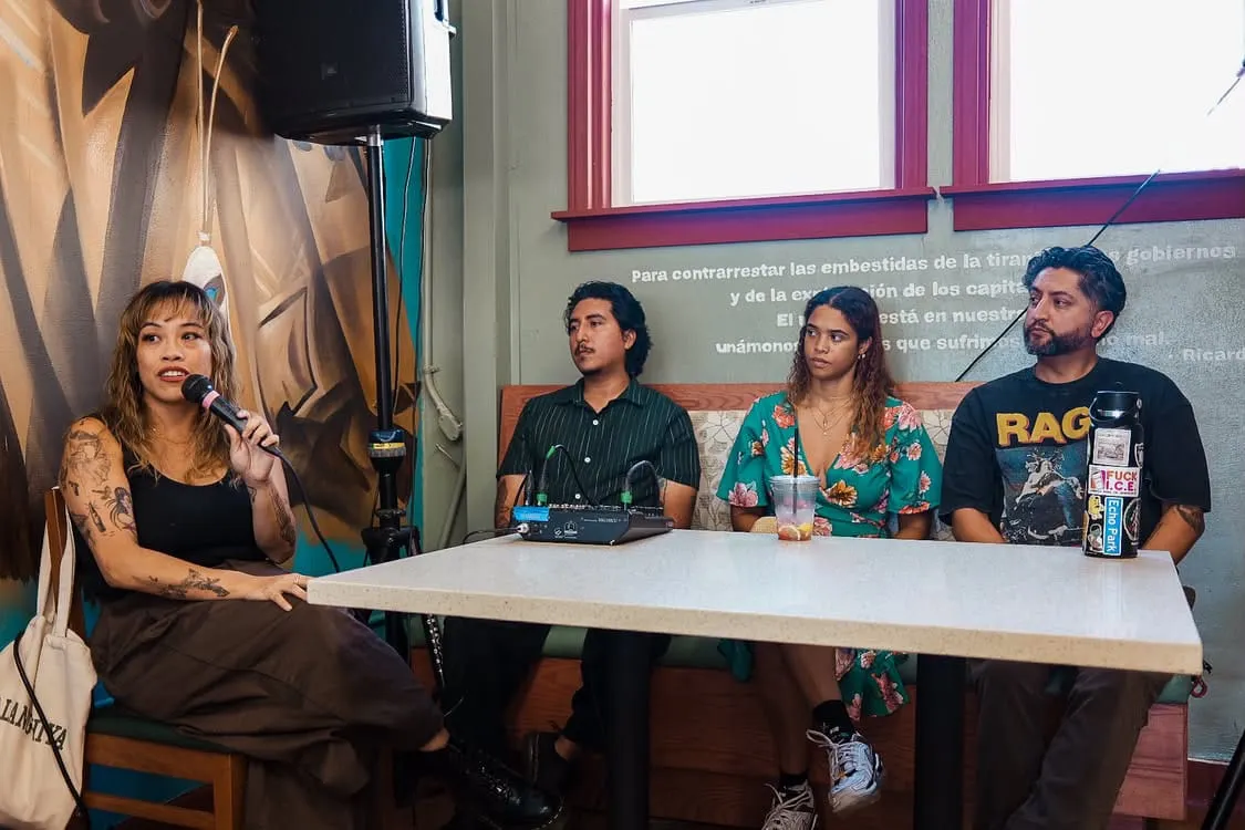 Di Barbadillo, Ben Camacho, Cerise Castle, and Abraham Márquez at the panel discussion in El Monte. August 23, 2026. Credit: Luis Sifuentes
