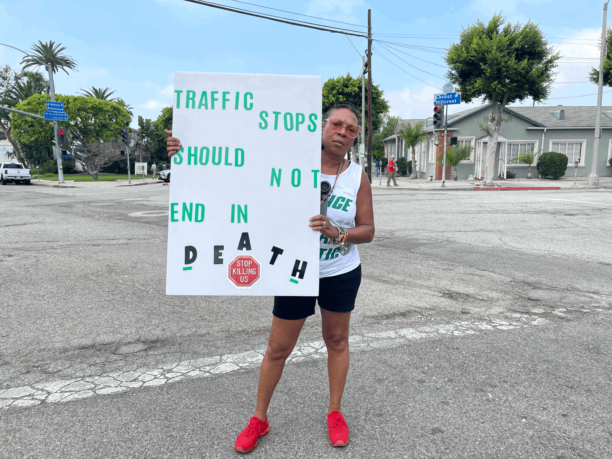 The intersection where Bryan Bostic was pulled over, Hillcrest Blvd and Locust Street where people gathered to start the march. September 13, 2026. Credit: Abraham Márquez