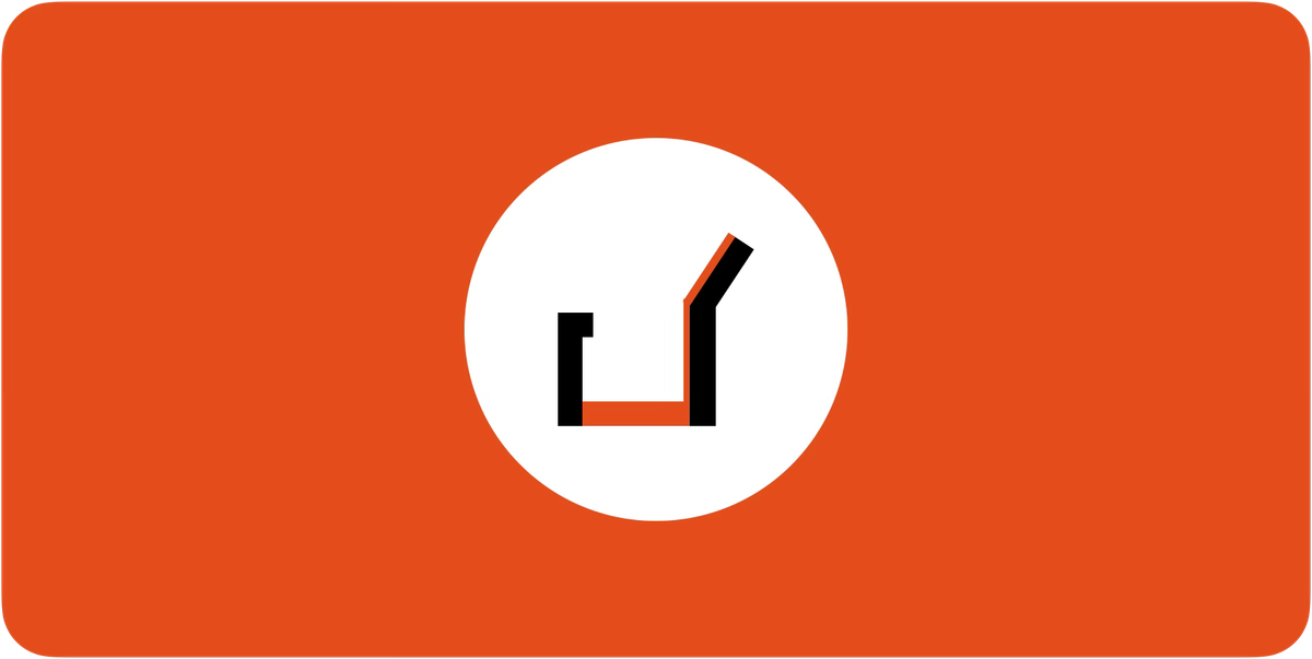 Marqueur abstrait d’étude de cas composé de lignes angulaires noires et orange, dans un cercle blanc sur fond orange.