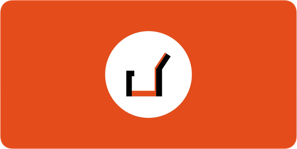 Marqueur abstrait d’étude de cas composé de lignes angulaires noires et orange, dans un cercle blanc sur fond orange.