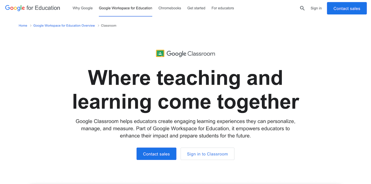 Google Classroom Homepage