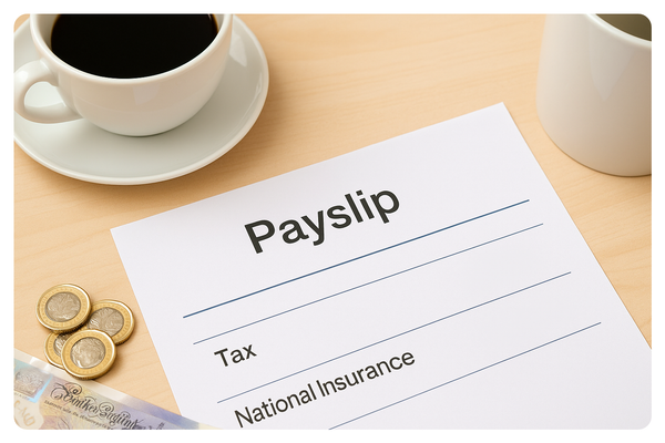 UK payslip showing income tax, NI and take-home pay breakdown