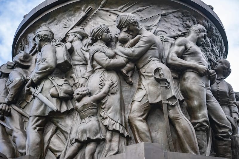 Detail of the frieze on the Confederate Memorial showing the Mammy figure.