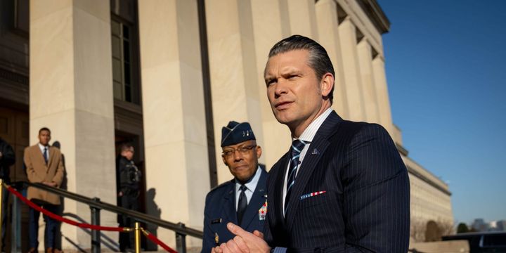 Secretary of Defense Pete Hegseth arriving at the Pentagon.