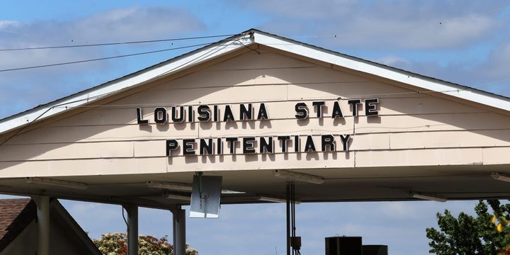 Lousiana State Penitentiary sign at entrance to Angola.