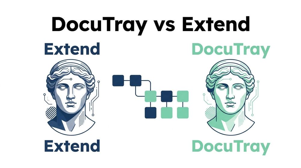 Dos bustos con circuitos etiquetados Extend y DocuTray, con un diagrama de nodos entre ambos