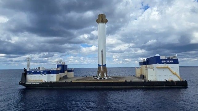 Blue Origin Lands its Booster Rocket on a Barge at Sea