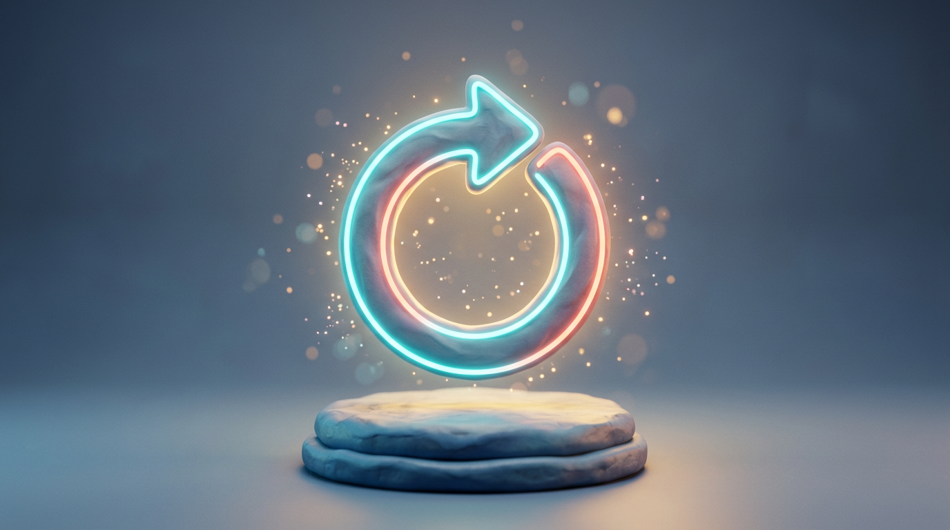 A glowing neon circular arrow loop, symbolizing respawn