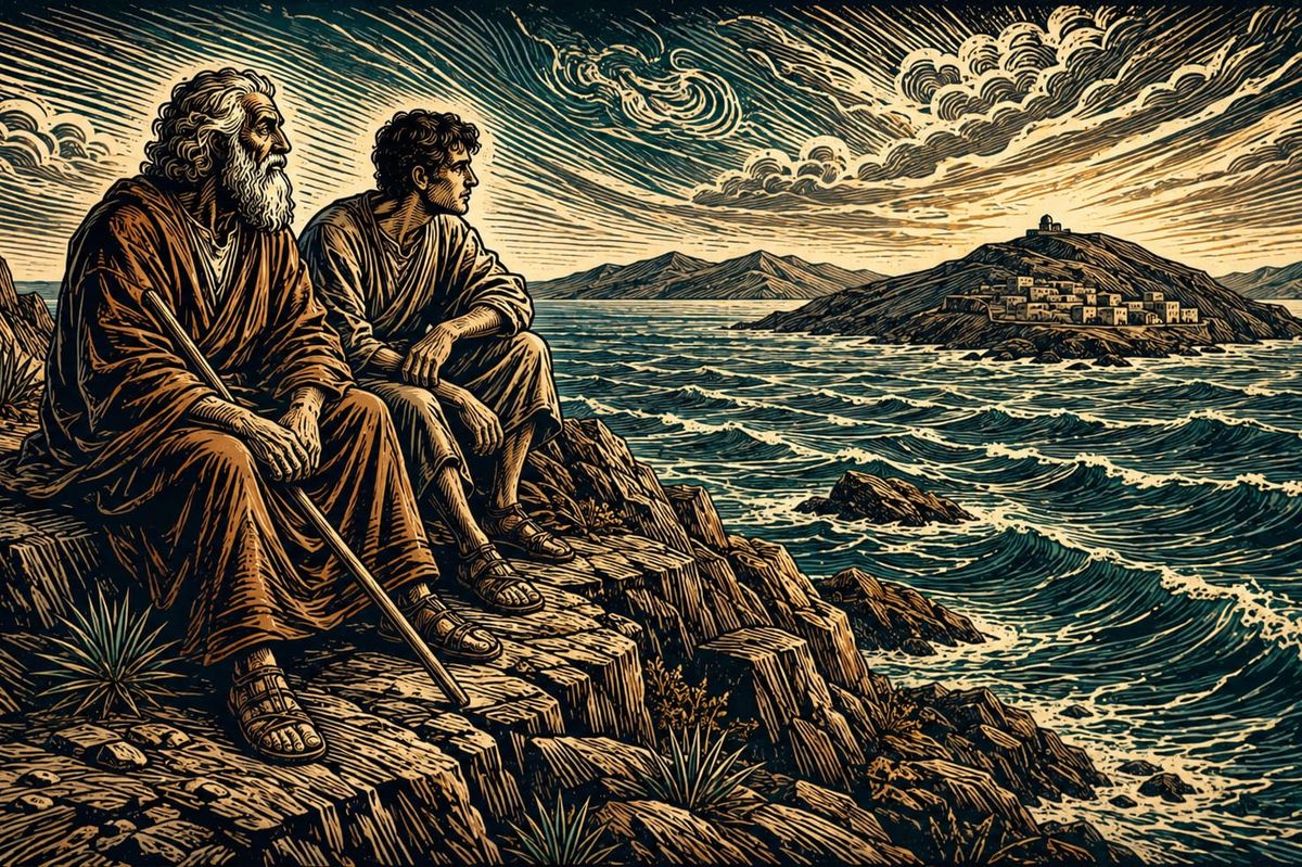 John and Papias on Patmos from John by Niall Williams