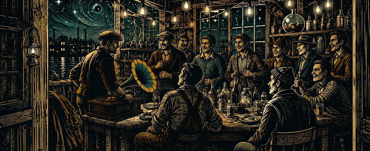 a scene from steinbeck's cannery row with the boys and doc