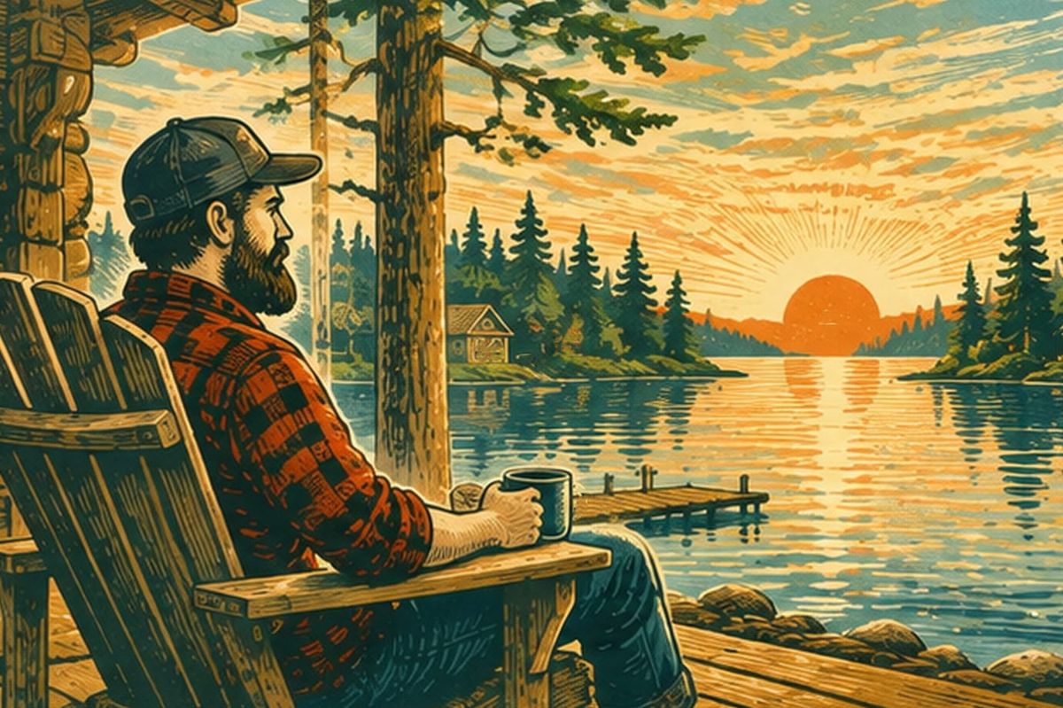 a man, the wild gentleman, taking some time outdoors in maine