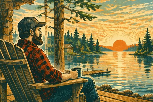 a man, the wild gentleman, taking some time outdoors in maine