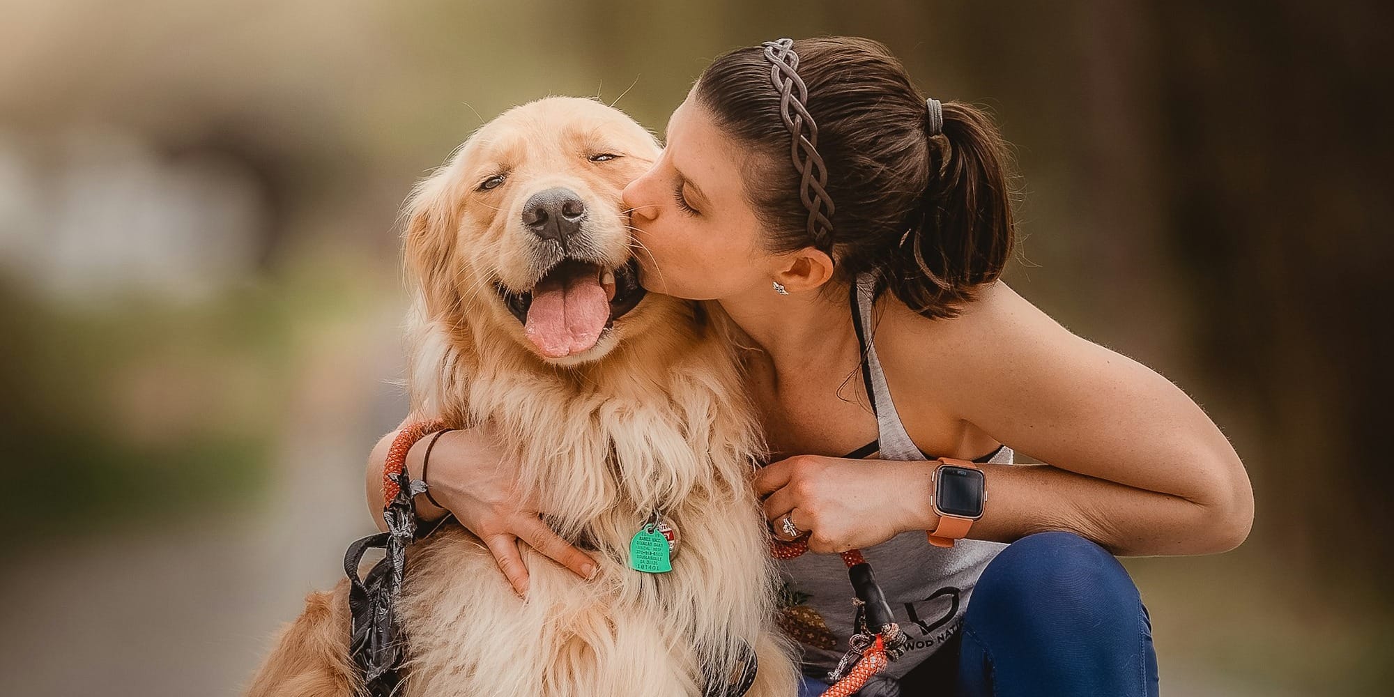 Pet parent providing supportive care for dog with cognitive dysfunction