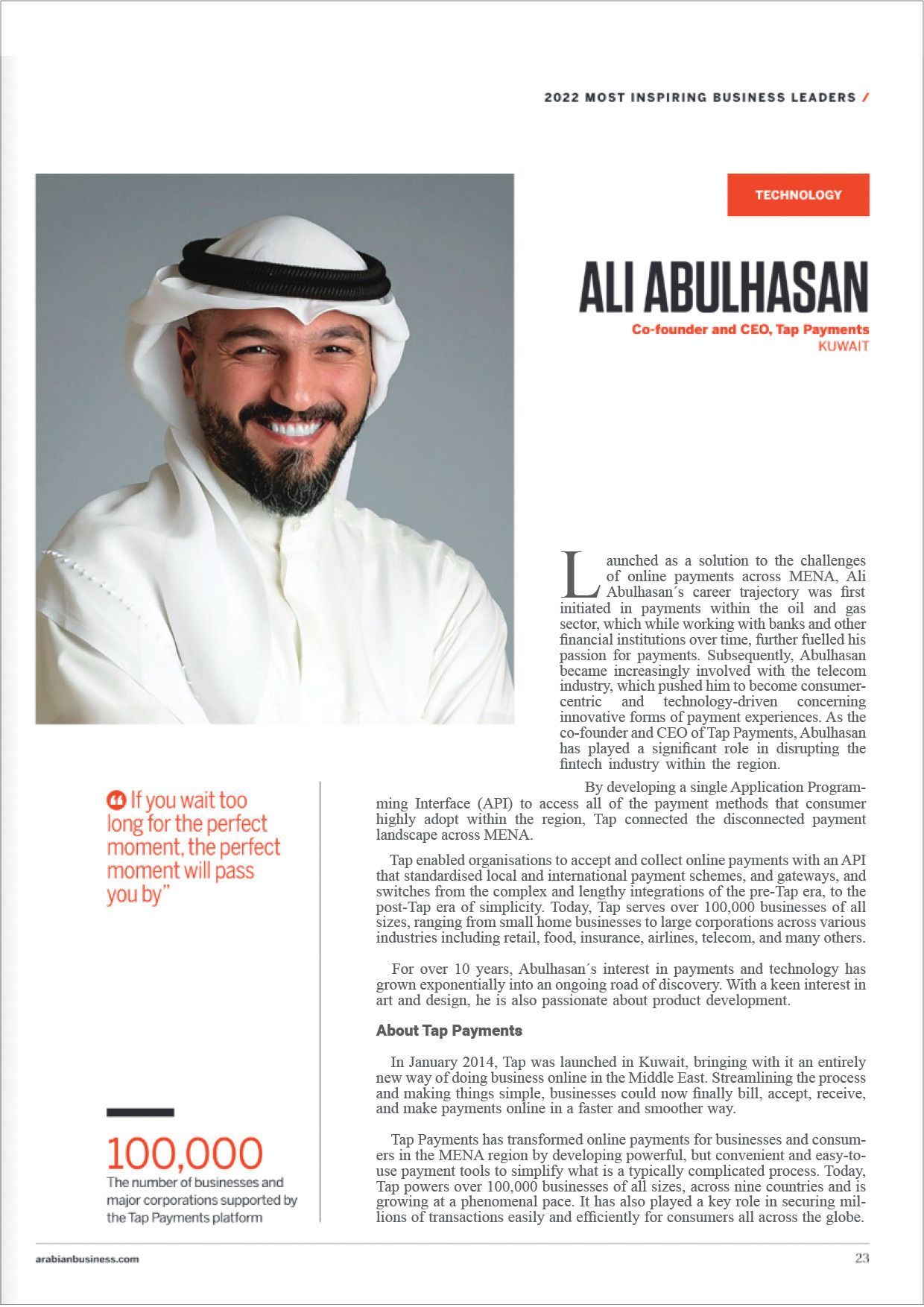 الشريك المؤسس والرئيس التنفيذي علي أبوالحسن في ضمن أكثر ٥٠ قائد ملهم في مجلة أريبيان بزنس