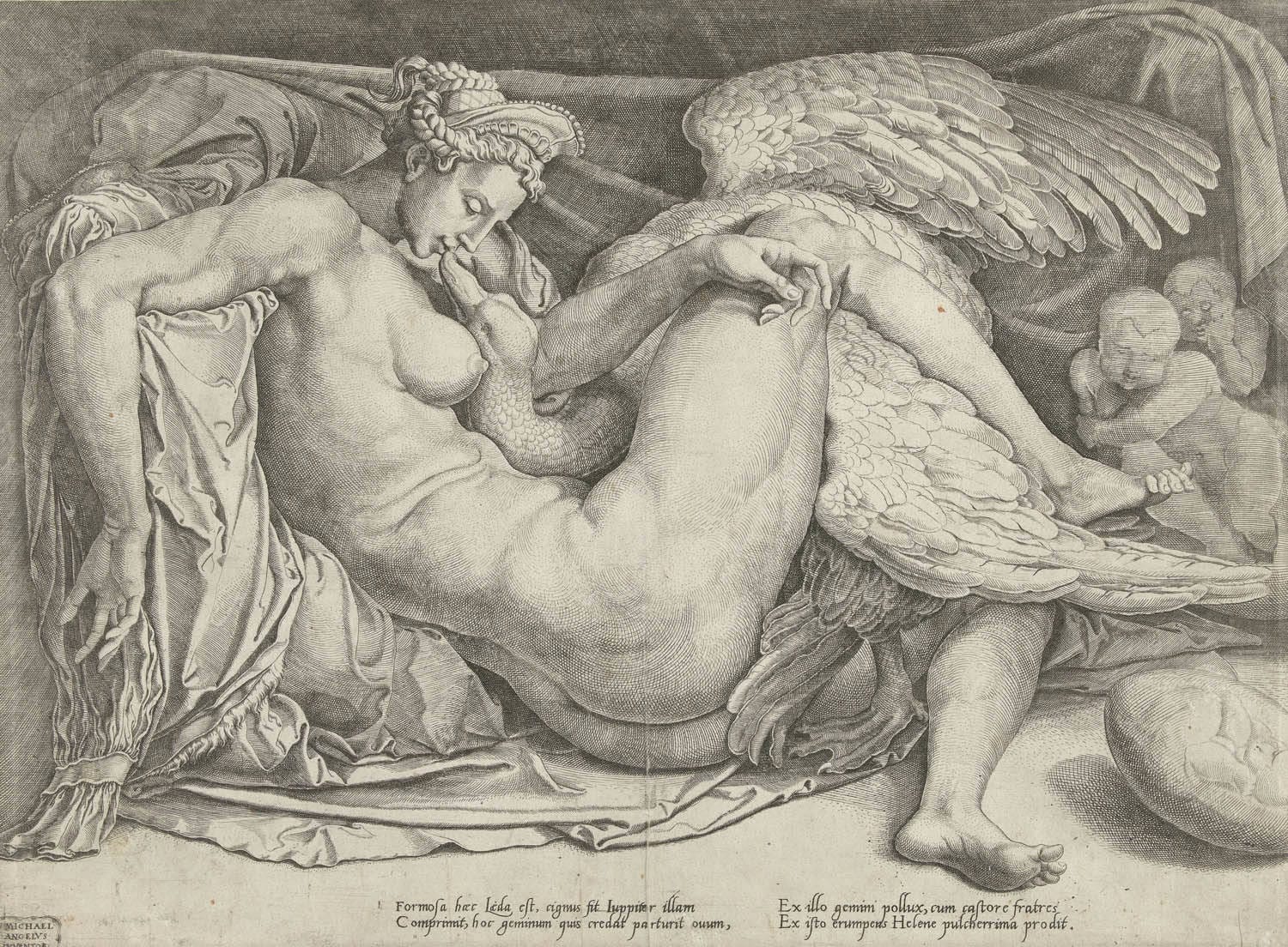 Cornelis Bos after Michelangelo Buonarotti, Leda and the Swan