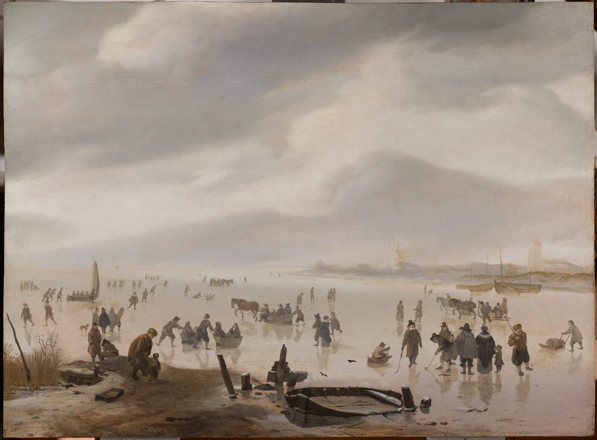 Jacob Esselens, A Winter Landscape with Skaters on the Ice