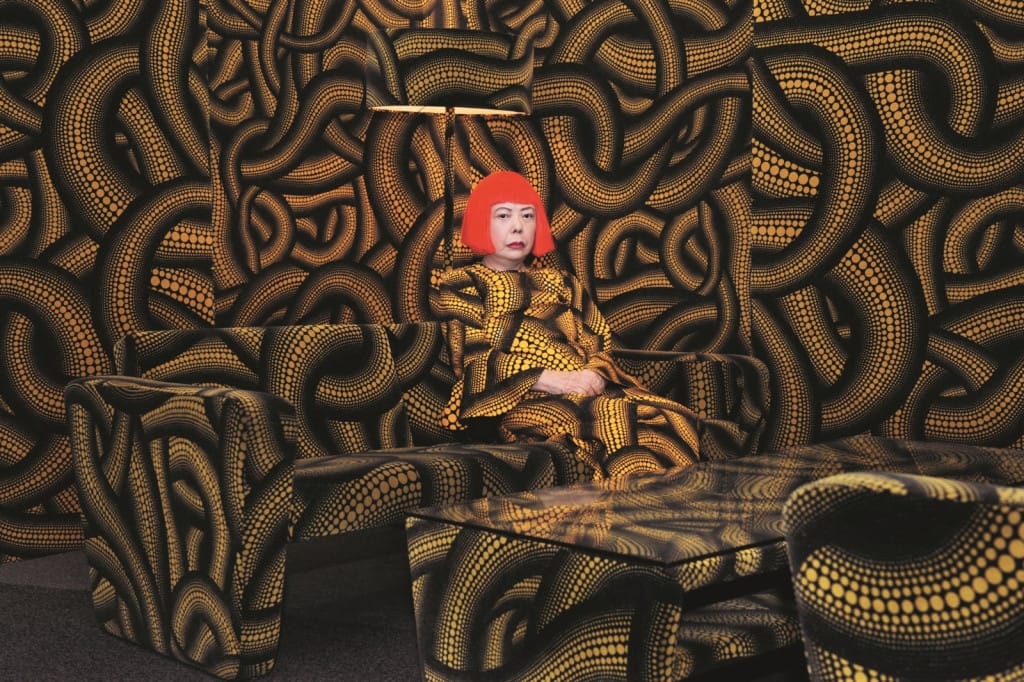 Yayoi Kusama with 'Yellow Tree / Living Room' at the Aichi Triennale, 2010