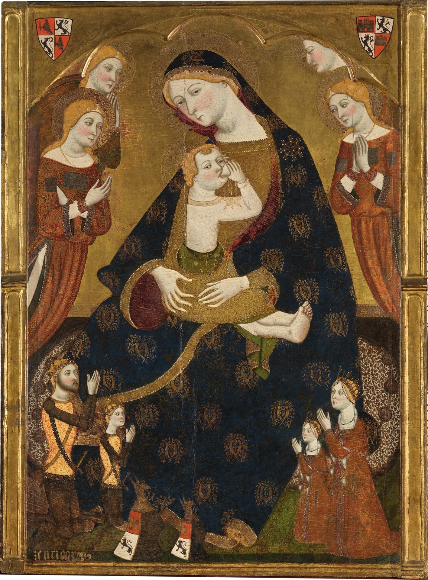 Virgin of Tobed with the Donors Henry II of Castile, his wife, Juana Manuel, and two of their children, Juan and Juana? Jaume Serra. 1359–1362