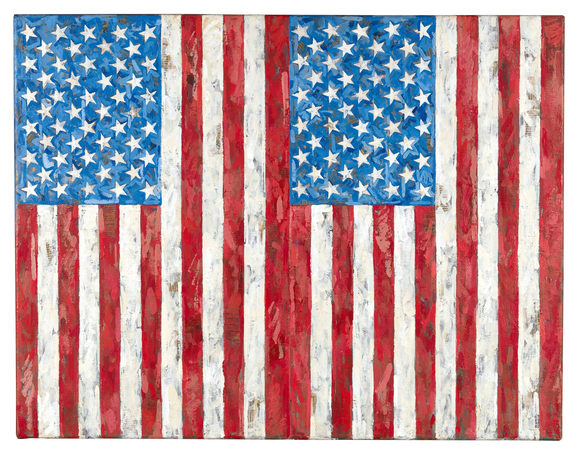 Jasper Johns, Flags, 1987, Encaustic and collage on canvas, 65.5×83.8 cm