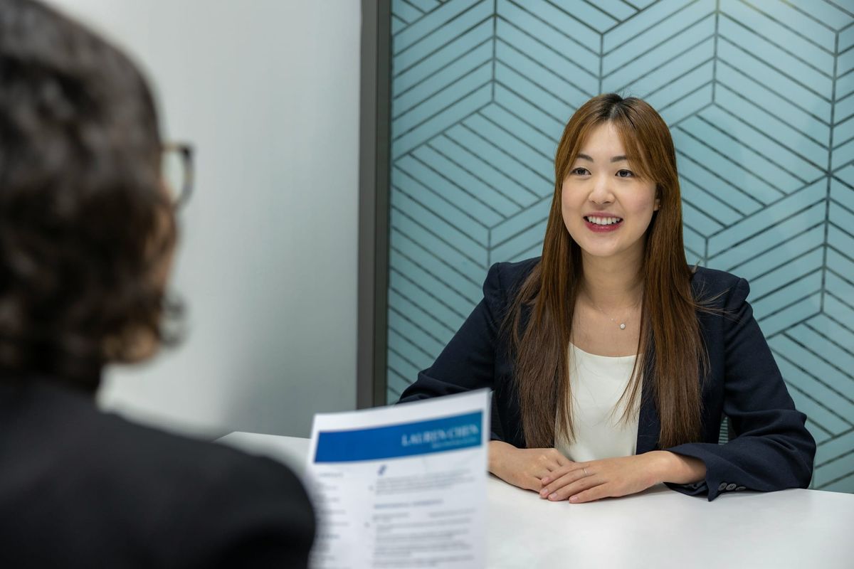 Woman being interviewed for a job