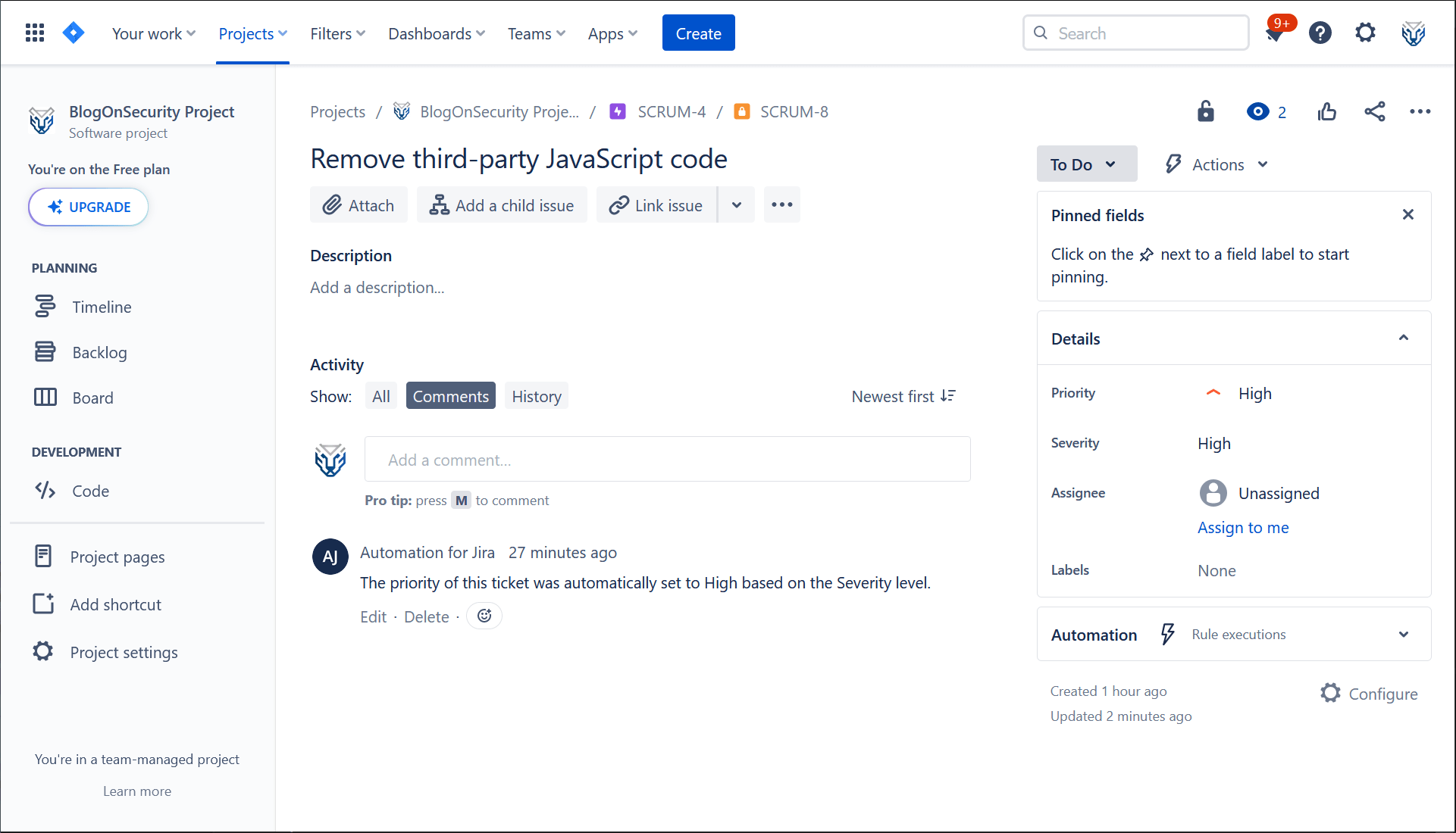 Jira priority automation example