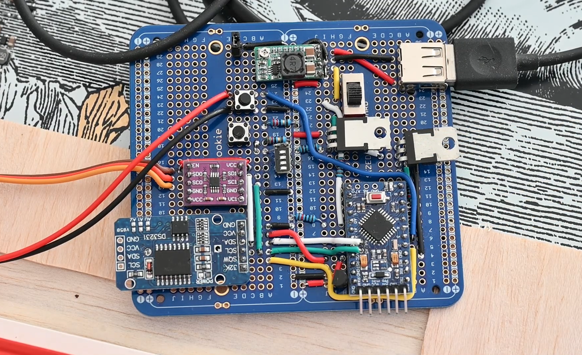 The Arduino circuitry that controls the power for Kitson's Inky Impression picture frame.