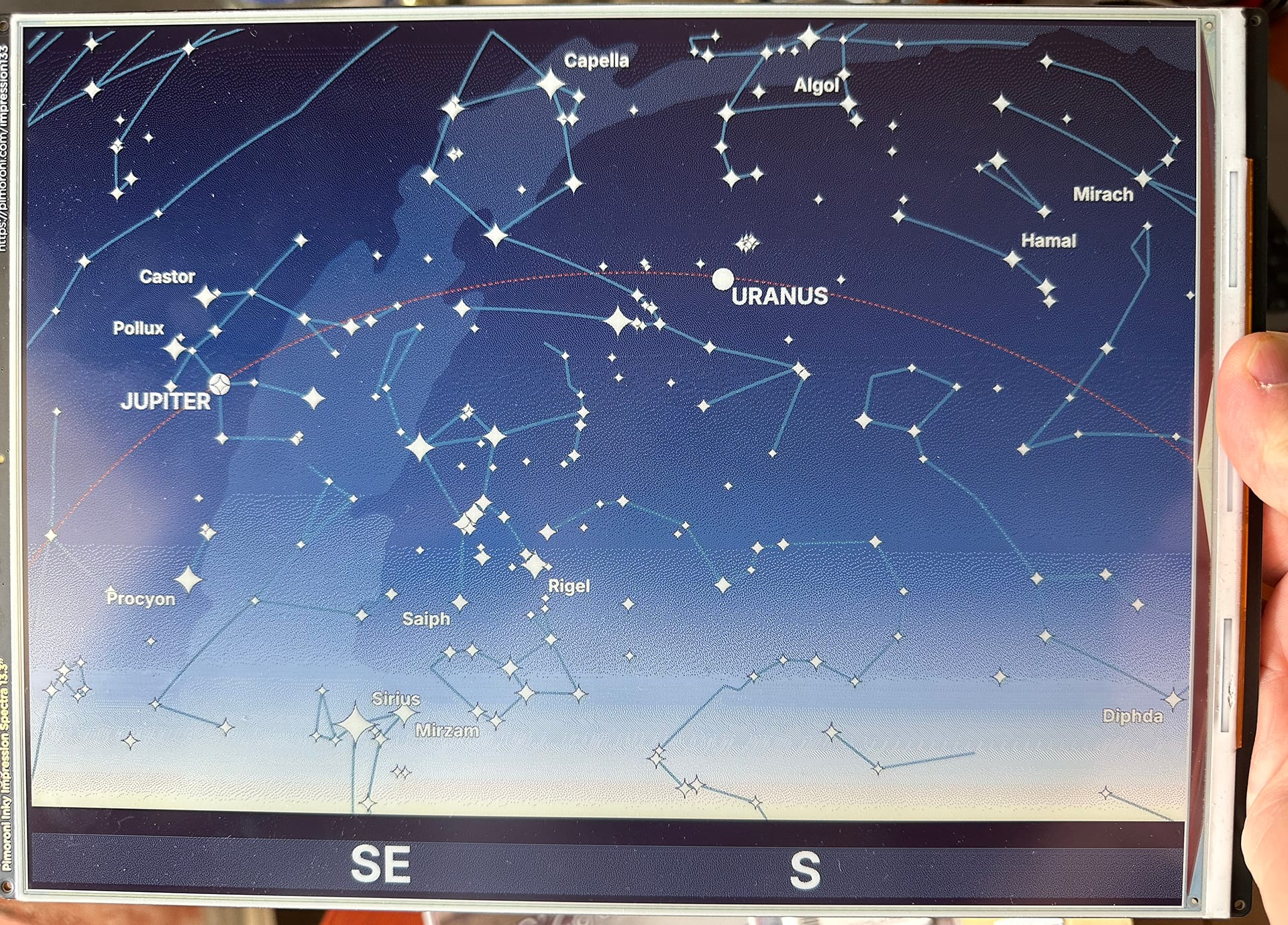 Marcel-Jan Krijgsman's Inky Star Map project showing Jupiter, Uranus and many constellations