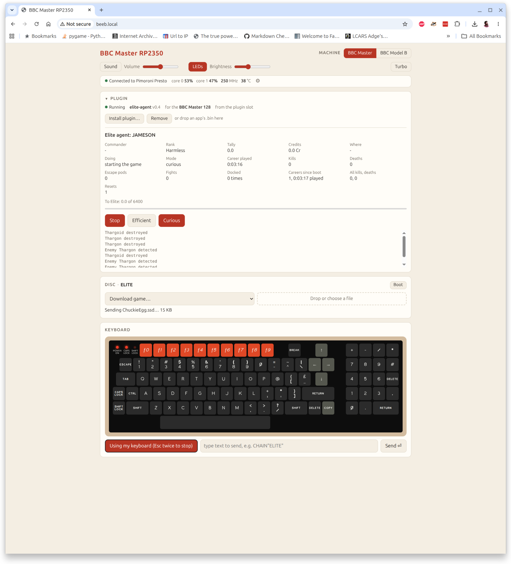 Screenshot of beeb.local running on Presto