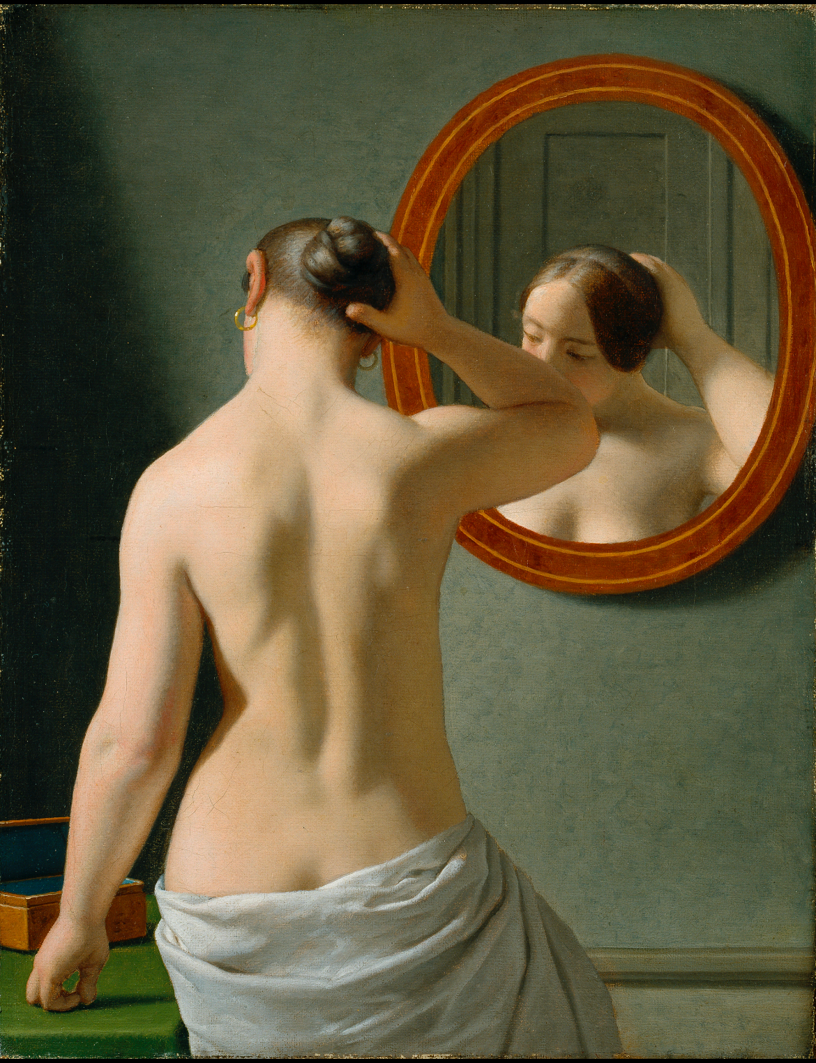 A Nude Woman Doing Her Hair Before a Mirror