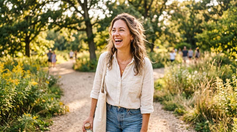 Woman smiling confidently wearing custom snap-on veneers