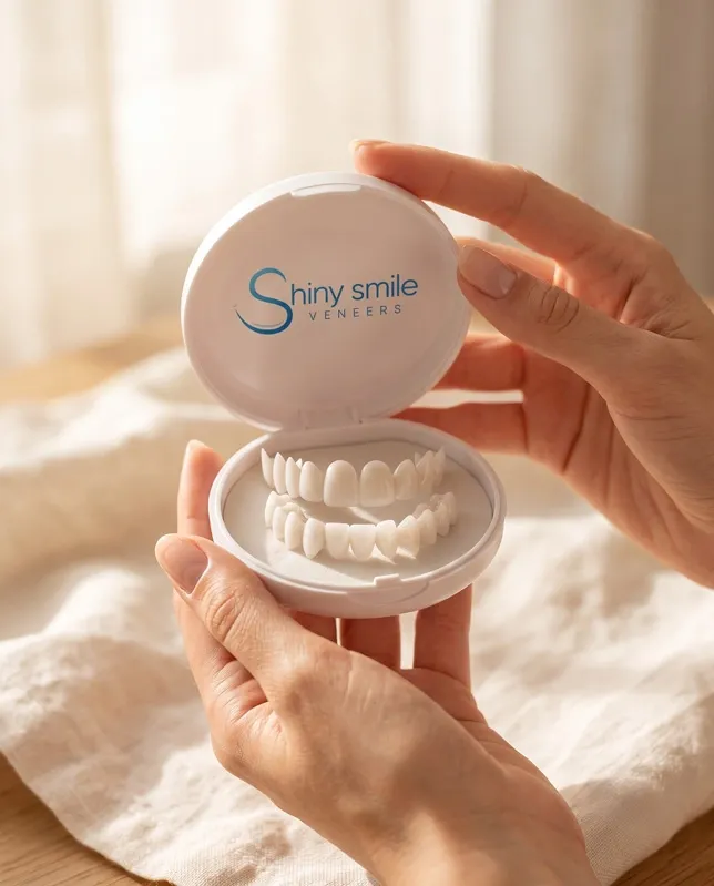 Shiny Smile Veneers custom snap-on veneer set in protective case