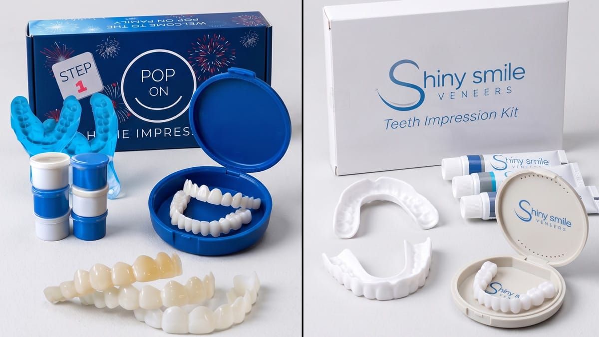 Shiny Smile Veneers vs Pop On Veneers comparison side by side