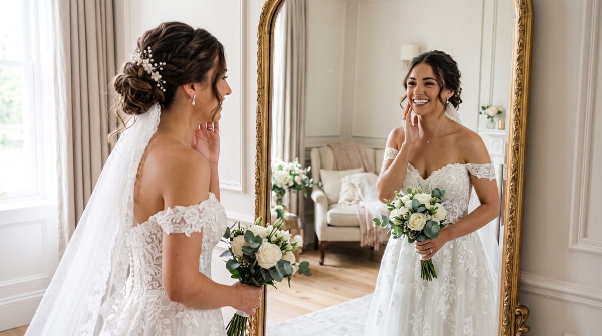 wedding smile makeover before and after comparison — bleaching vs veneers