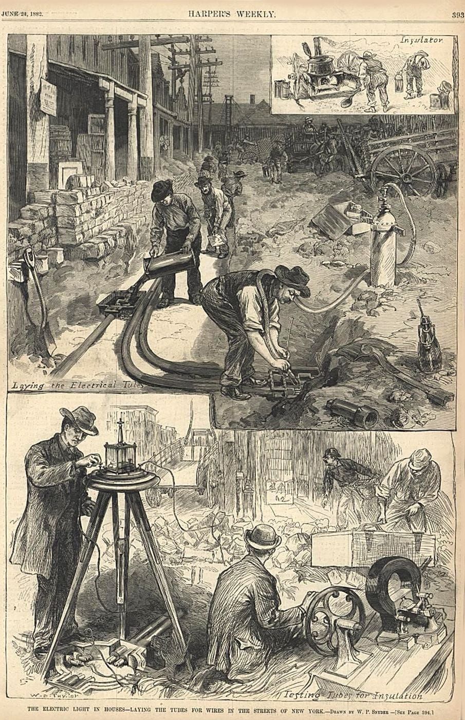 Laying electric tube in the streets of New York, 1882