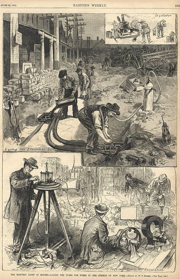 Laying electric tube in the streets of New York, 1882