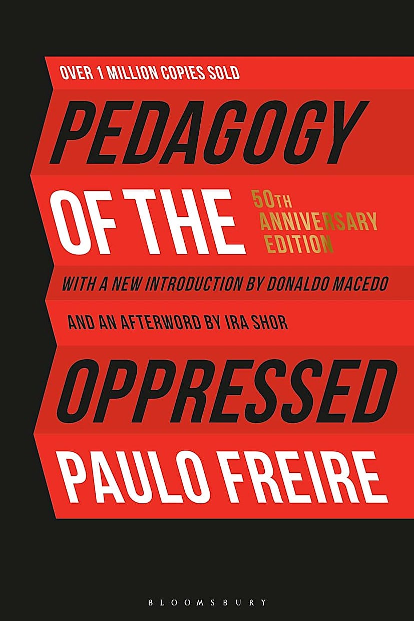 Boekomslag van de jubileumeditie van Pedagogy of the Oppressed van Paulo Freire, Bloomsbury Academic, 2018 — de besproken editie.